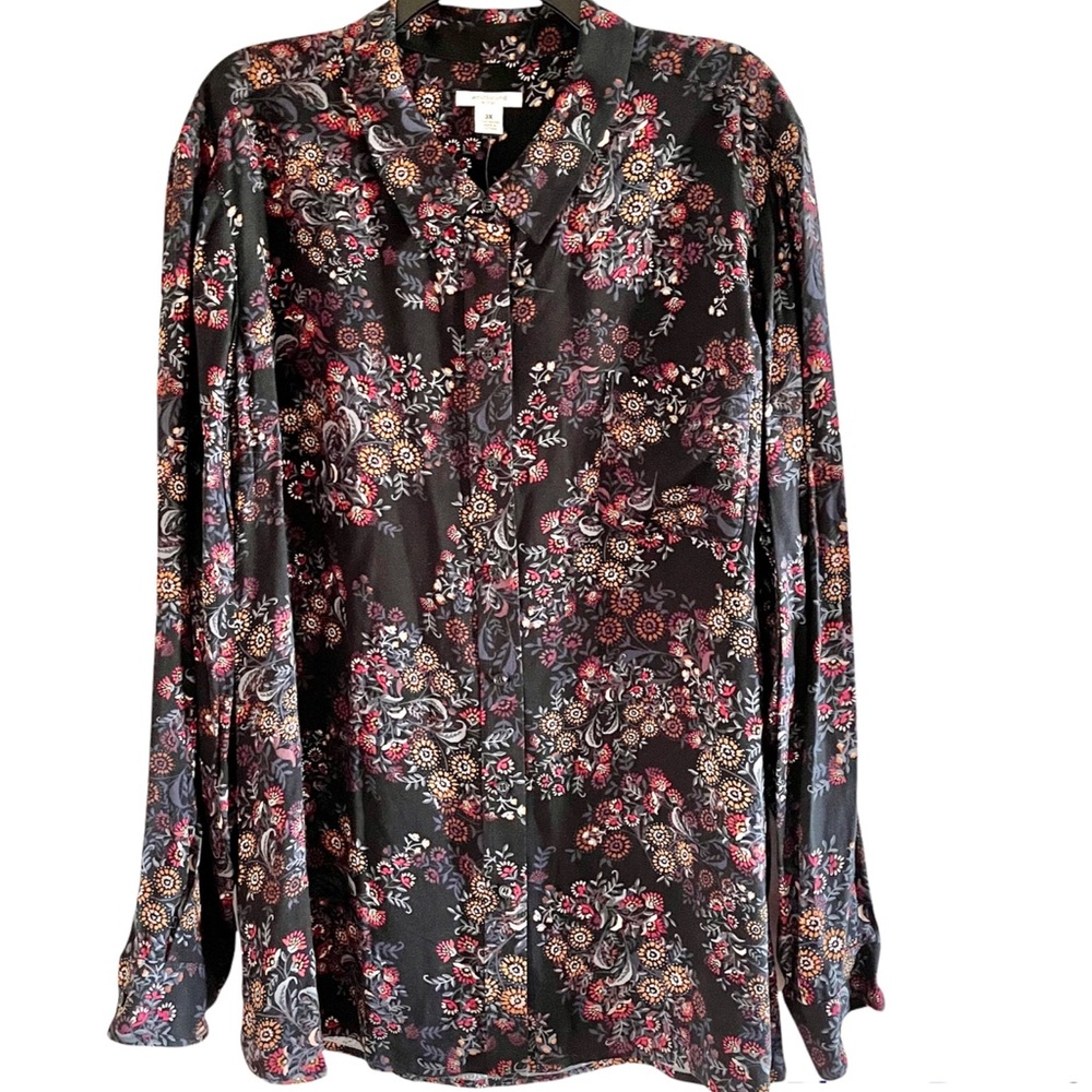 Westbound Deco Paisley Button Front Long Sleeve Point Collar Dolman Sleeve Shirt